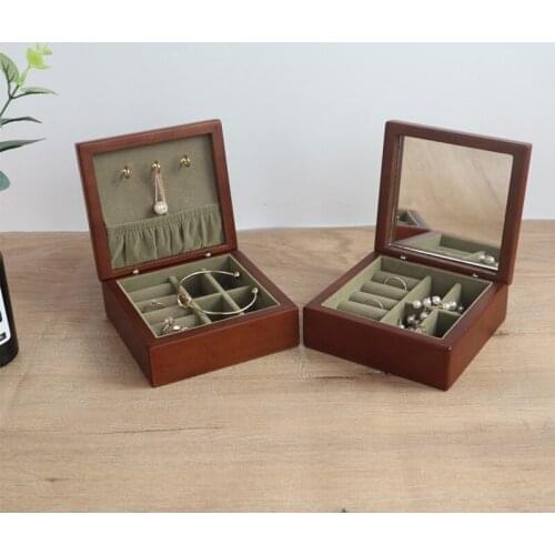 Portable Wooden Jewelry Box Wood Necklace Ring Earring Organizer Jewellery Storage Gift Case Casket