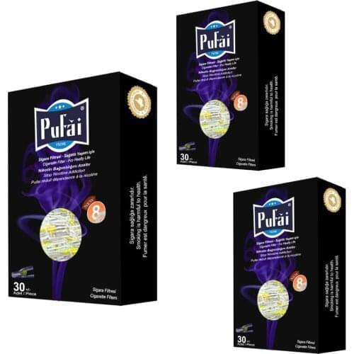 Pufai Cigarette Filters Regular Tar Blocker 8mm 90 Piece in 3 Boxes Dark