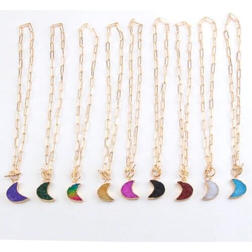 RH Fashion Bohemian Jewelry Accessory 45cm Link Chain Druzy Moon Pendant Boho Necklace Gift