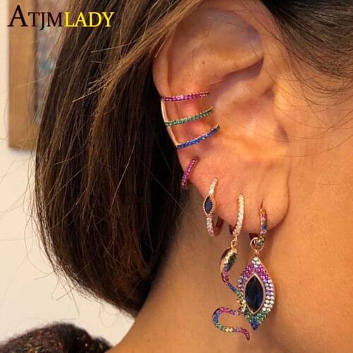 Rose gold color snake geometric CZ earring paved rainbow colorful cz zirconia fashion trendy women delicate charming jewelry