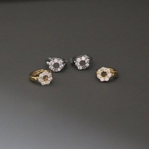 Cute Mini Micro Pave CZ Circle Shape Ear Cartilage Cuff Hoops Women Tiny 6mm Closed Round Copper Circle Earring Ear Jewelry