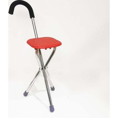 2 in 1 Foldable Elderly Care Walking Cane Stick Chair Four Legs Up to 150 KG Adjustable Cane Chair Stool Seat Portable Crutch