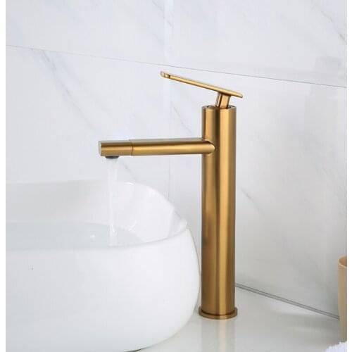 Basin Faucets Brush Gold Brass Bathroom Sink Faucet Single Handle Swivel Spout Kitchen Deck Vessel Mixer Taps Torneira lavatorio