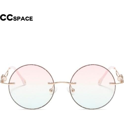 46573 Rimless Diamond Sunglasses Round Luxury Women Fashion Shades UV400 Vintage Glasses