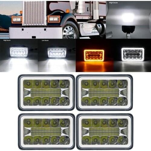 4PCS X Chrome 4X6" LED Headlight Bulbs Halo Ring DRL For Kenworth H4 to H13 120/132 T400 T600