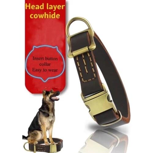 High-End Adjustable Cowhide Pet Dog Collars Supplies,Leash For Medium,Large Dogs Golden Retrievers, Sheepdogs, And Labradors