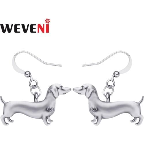 WEVENI Metal Antique Gold Plated Dachshund Dog Earrings Long Lovely Animal Dangle Drop Jewelry For Girls Kids Gift Accessories