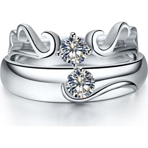 Solid 14K 585 White Gold Angle Wing Design Test Real 0.25Ct each Rings D Moissanite Couple Jewelry