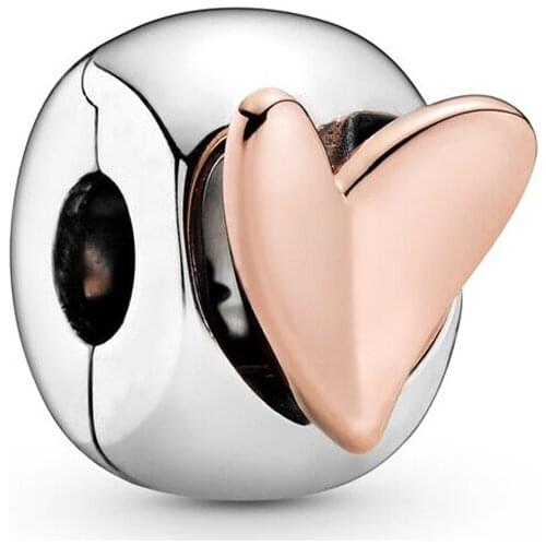 Freehand Heart Clip Charms Original 925 Sterling Silver Rose Gold Beads Fits Pandora Bracelet Women DIY Jewelry Making Gift