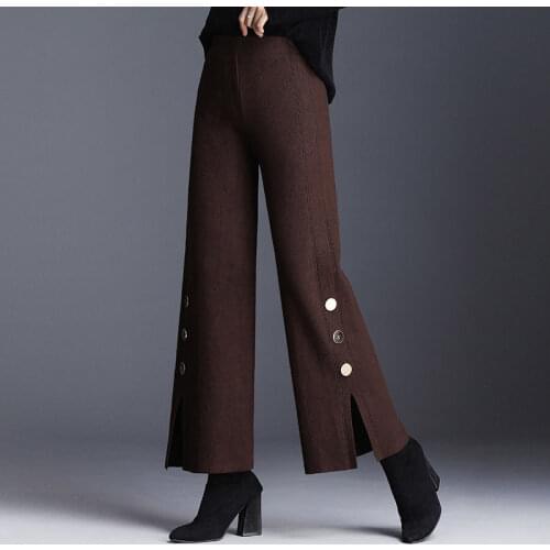 2021 Women Autumn Winter New Knitted Wide-leg Pants Female Solid Loose Trousers Ladies High Waist Casual Sweater Pants E699