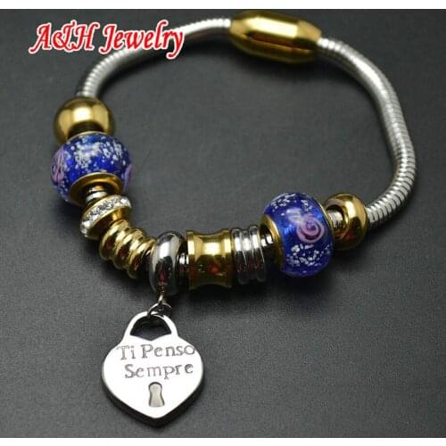 1pc High Quality Fashion Women Summer Jewelry Stainless Steel Snake Chain With Heart Charms Bracelets