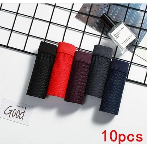10pcs/Lot Mens Underwear Man Boxer Summer Ice Silk Mesh Boxer Shorts Breathable Sexy Boxer Bamboo Shorts U Convex Plus Size 5XL