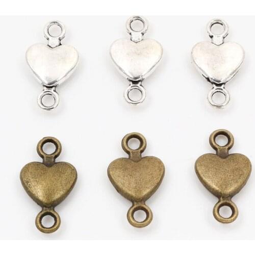 15x8mm 30pcs Antique Silver Plated and Bronze Plated Heart Connector Handmade Charms Pendant:DIY for bracelet necklace