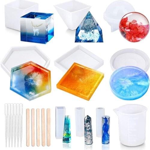 20Pcs Sphere Cube Pyramid Coaster Tube Pendant Resin Epoxy Silicone Molds Kit