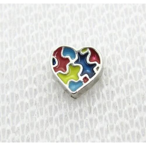 30pcs/lot Autism Awareness Hearts Floating Charms Living Glass Memory Floating Lockets Pendants Charms DIY Jewelry Charms