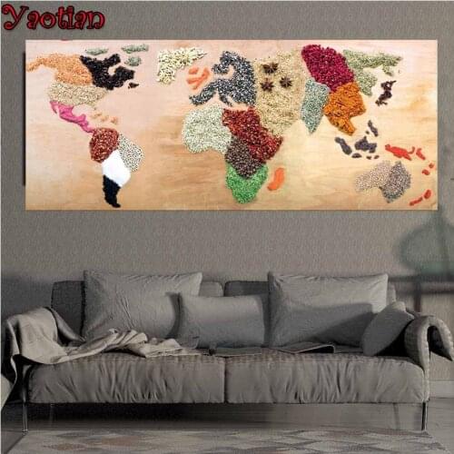 3D DIY Diamond Painting Kitchen decoration World Map Made up of Food Ingredients Cross Stitch Diamond Embroidery Rhinestones