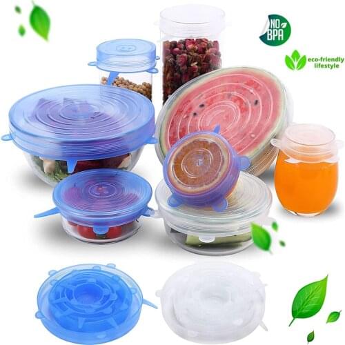 6PCS Food Silicone Lids Universal Food Wrap Bowl Pot Lids Silicone Cover Pan Lids Kitchen Cooking Accessories Gadget Sets