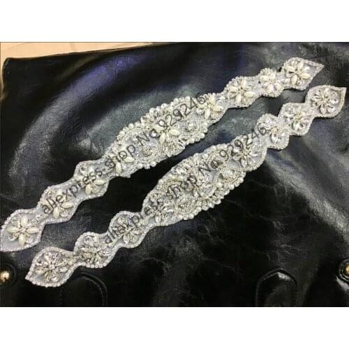 Free shipping 1pc/lot 32cm long crystal flower trims rhinestone applique DIY bridal wedding dress clothing costume hat accessory