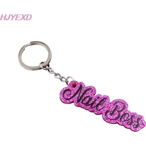 1piece) KC038-Acrylic Nail Boss Keychain With Long Ring UV Print Glitter keychain charms