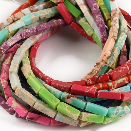Natural Stone Multicolor Square Tube Imperial Jaspers Beads for Jewelry Making DIY Bracelet Necklace 4*13mm Shou Shan Beads 15