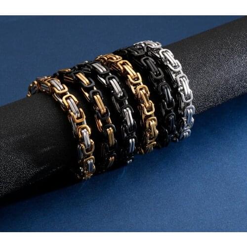 4/5/6/8mm Width New Fashion Men Stainless Steel Chain Necklace Gold Color Byzantine Punk Bracelet Male Jewelry Accessories