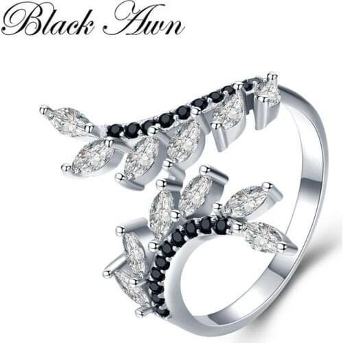 Hygerbole 2.7g 925 Sterling Silver Fine Jewelry Engagement Black Spinel Engagement Open Rings for Women G029