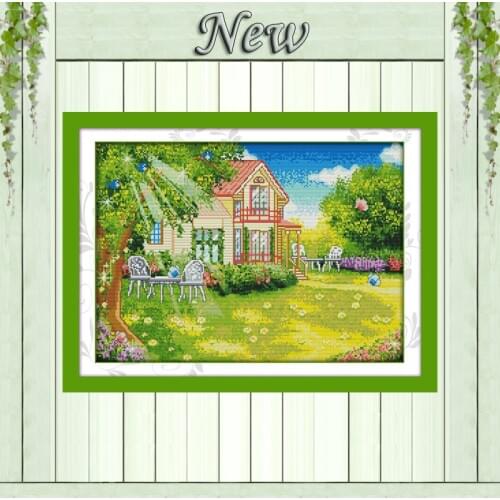 Comfort scenery villa garden NKF Counted print on fabric Cross Stitch Needlework kits DMC 14CT 11CT DIY Embroidery Sets painting