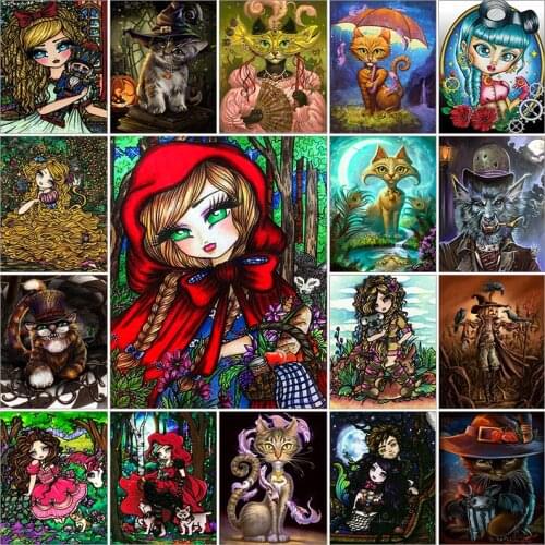 Cuadros embroidery Cross stitch dirll drawing full square 5d diamond painting kit set Cat woman color umbrella complet mosaic 3D