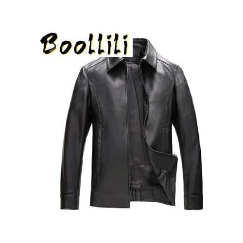 Boollili New Brand Autumn Winter Genuine Leather Jacket Men Casual Slim Solid Business Male Leather Jacket Plus Size L-4XL