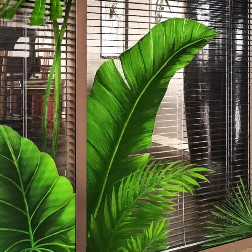 Pastoral Green Plants Leaves Wall Stickers for Bathroom Window Decoration Balcony Glass Stickers Door 3D WallPaper
