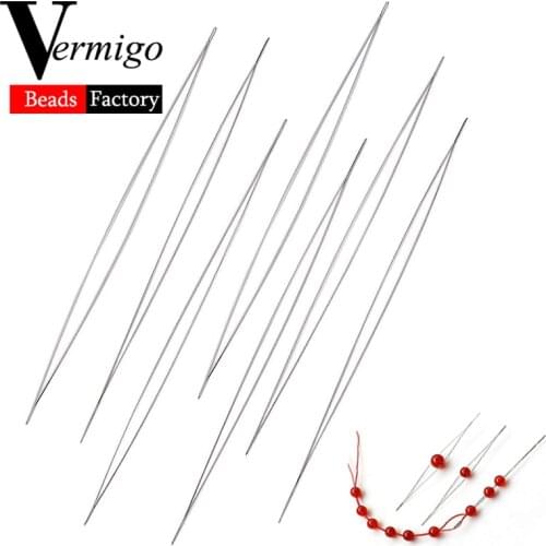 5pcs Central Opening Needles Stainless Steel Curved Beading Needles Tools for Jewelry Making Threading String Cord Easy