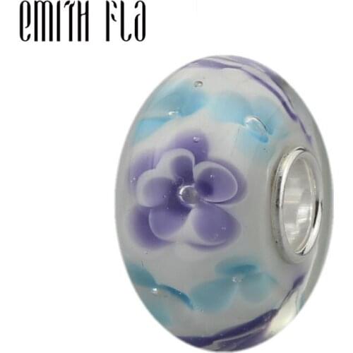 2018 New 925 Sterling Silver Purple Petals Murano Glass Beads Charms DIY Fit For European Original Bracelets And Necklace DIY