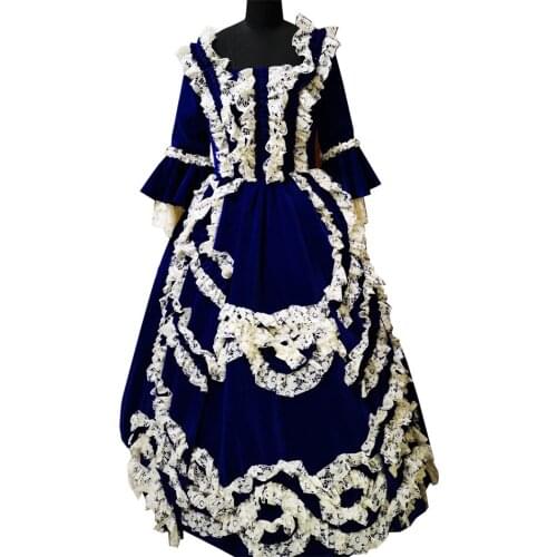 2020 New blue victorian Halloween Cosplay dress Colonial Georgian Renaissance Gothic Historical dress D-501