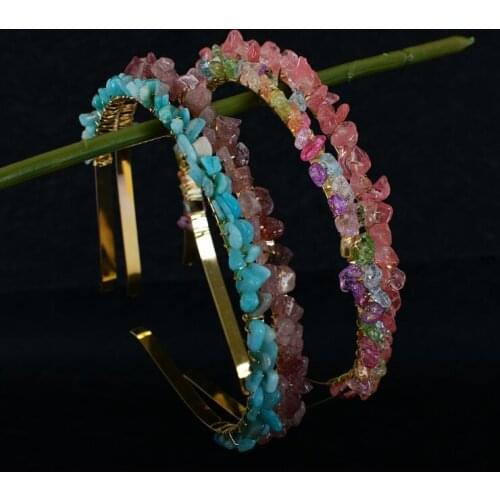 New Rose Gold Wire Wrapped Pink Color Quartz Freeform Point Crown Tiara Headband Women Crystal Crown Hair Jewelry