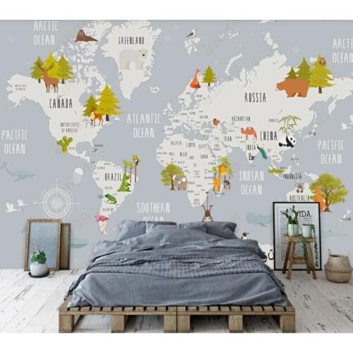 Papel de parede Cartoon world map childrens room Background Wall 3D wallpaper mural,living room home decor