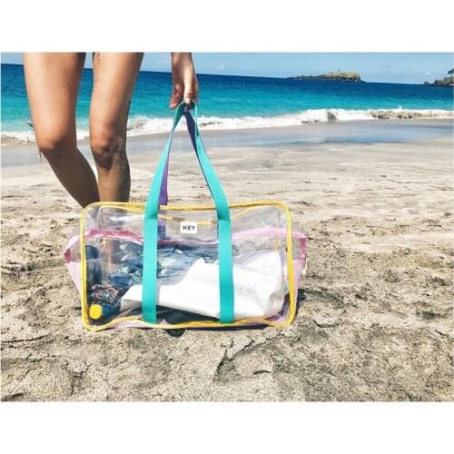 Transparent Waterproof Large-Capacity Beach Tote Bags Mesh Casual Duffle Travel Bag Women Handbag Summer Vacation