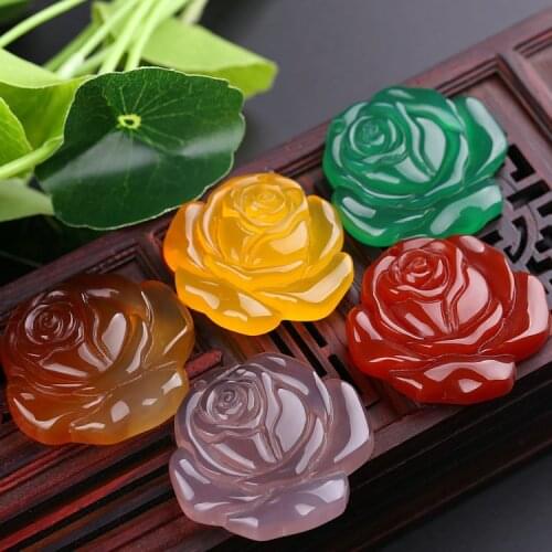 Natural Agate Chalcedony Rose Pendant Beads Necklace Charm Jewellery Fashion Accessories Hand-Carved Man Woman Luck Amulet Gifts