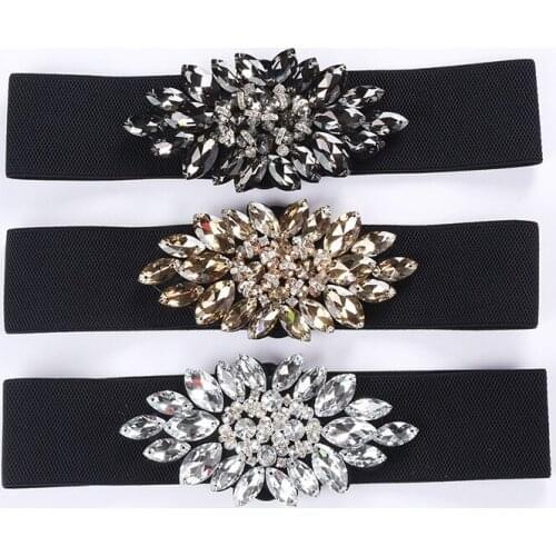 2019 New Arrival Designer Luxury Crystal Elastic Women Wide Belt with rhinestone Elegant belts for women High Qualit SD232