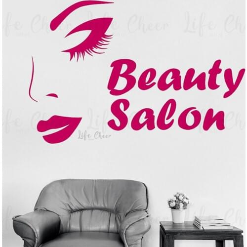 Beauty Salon Logo Wall Art Decal Beauty Studio Window Decor Lady Face And Lip Wall Sticker Simple Design Beauty Murals AC290