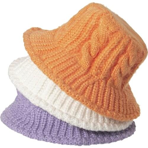 Winter hat women black white solid woven handmade bucket hat autumn warm pot hat women ladies gorros fishing hat