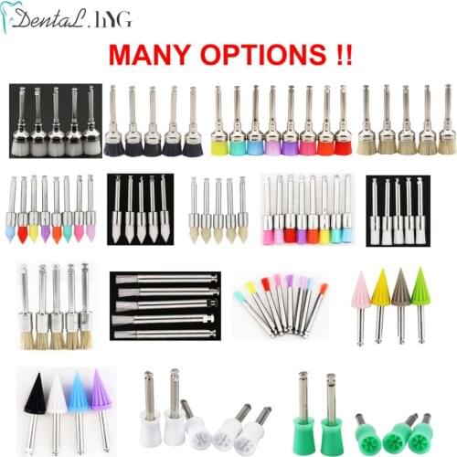 100Pcs/bag Dental Polishing Brush Prophy Brushes Nylon Bristle Rubber Flat Sharp Polisher Oral Cleaning Teeth Whitening