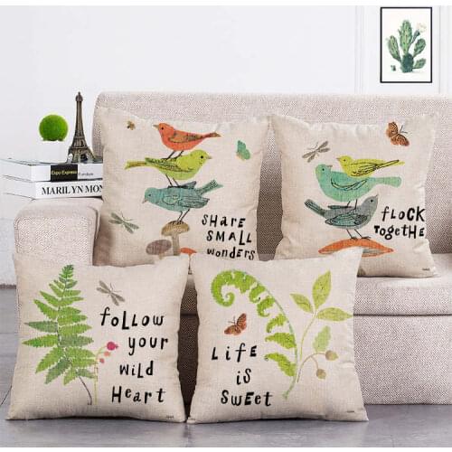 Sweet life Mushroom bird plant print Cushion Cover Linen Throw Pillow Car Home Decoration Decorative Pillowcase T391