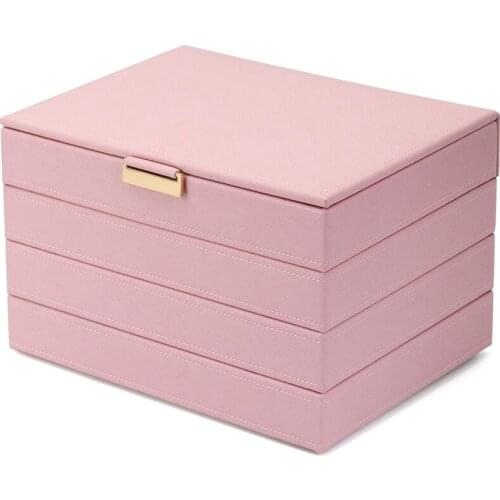 Stackable Jewelry Organizer Trays for Women Girls, Leather and Velvet Jewelry Box with 4 Layers Display