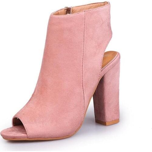Toe Summer Open Toe Pumps Casual Faux Suede Ankle Boots Thick High Heels Peep Toe Women Pumps sandals