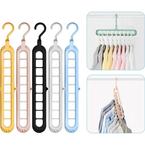 5PCS/Lot Clothes Hanger Multi-port Support Circle Clothes Drying Racks 9 Hole Rotating Multifunction Plastic Scarf Storage Rack