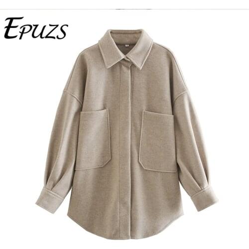 2021 Spring Women Fashion Slim Long Sleeve Jacket Coat Vintage Pocket Warm Beige Jacket Coat Famale Outerwear Chic Top