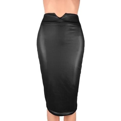 2020 Women Spring Fake Faux Leather Skirt High Waist Package Hip Knee Length Split Skirt Office Ladies Slim Skirt Plus Size