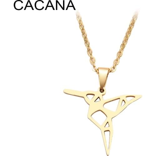 CACANA Stainless Steel Necklace For Women Man Flying Bird Gold And Silver Color Pendant Necklace Engagement Jewelry