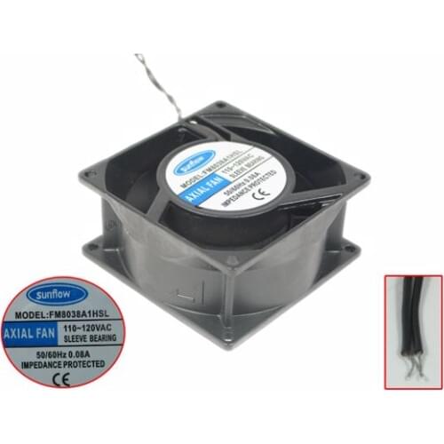 Sunflow FM8038A1HSL AC 120V 0.08A 80x80x38mm 2-wire Server Cooling Fan
