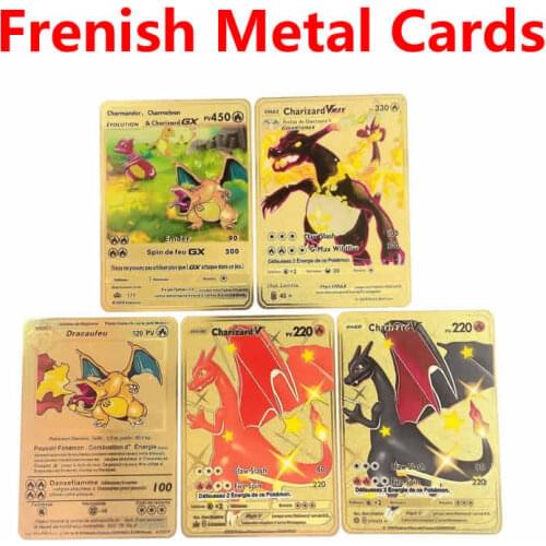 5Pcs/Set Pokemon Cards Frenish Metal Trade Cards Vmax V GX Charizard Golden Holographic Battle Collection Card Kids Gift